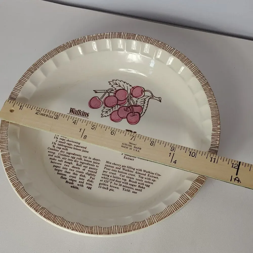 Watkins Cherry Pie 6294 Pie Dish 11-inch Ceramic Vintage 1980s Recipe